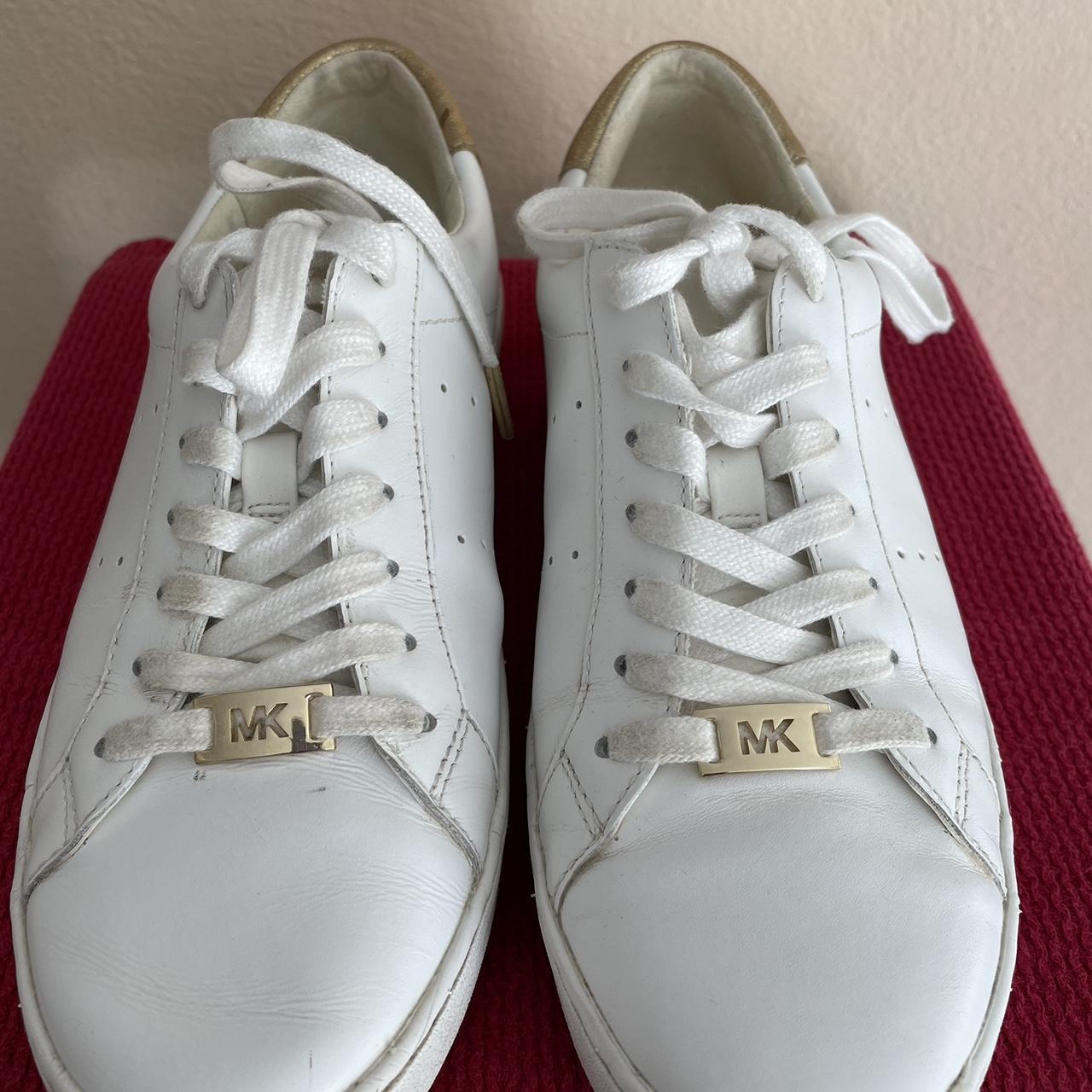 MICHAEL KORS women’s sneakers white and Gold size... - Depop