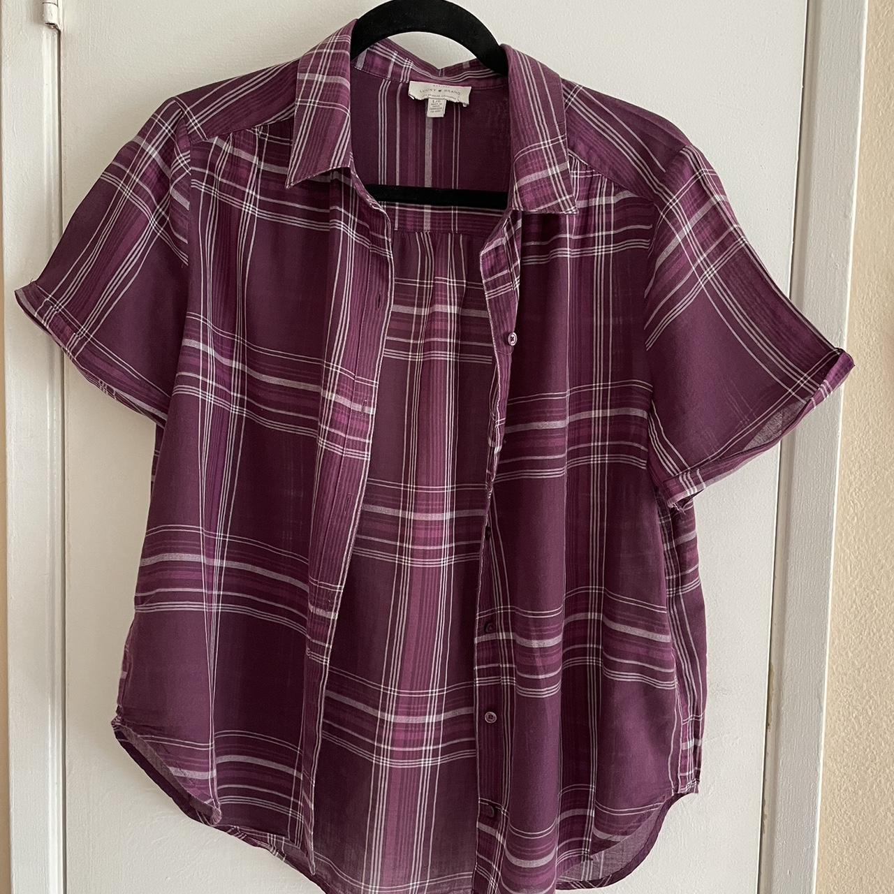 Lucky Brand Women Size S Burgundy V Neck Designed T - Depop