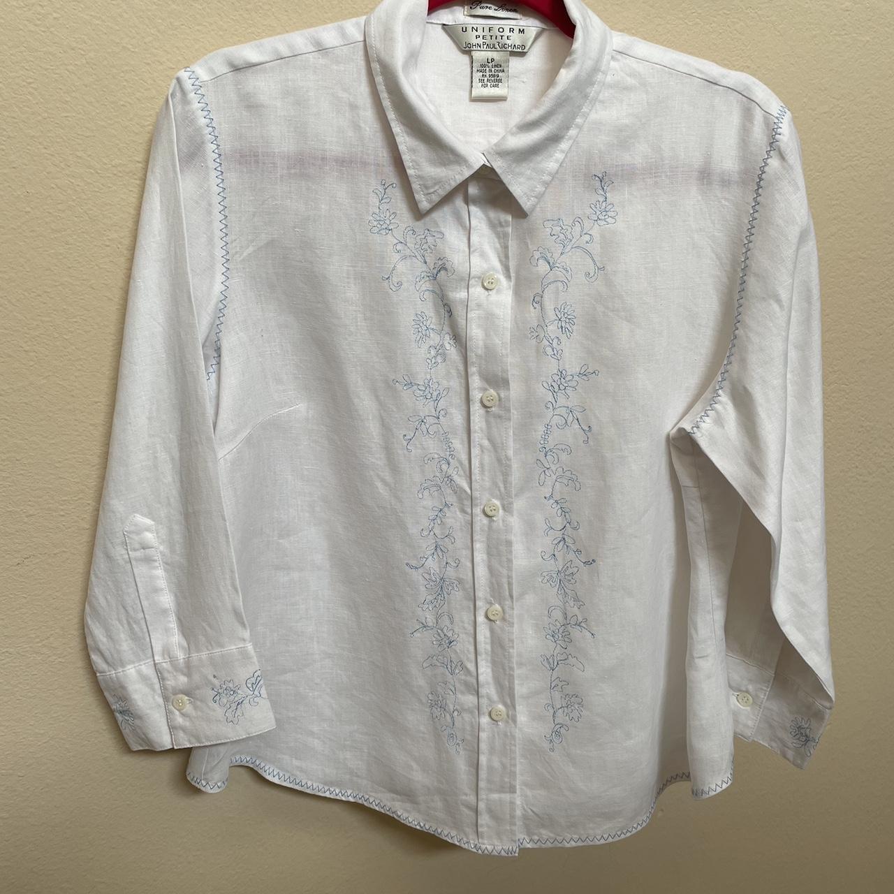John Paul Richard Women's White and Blue Shirt