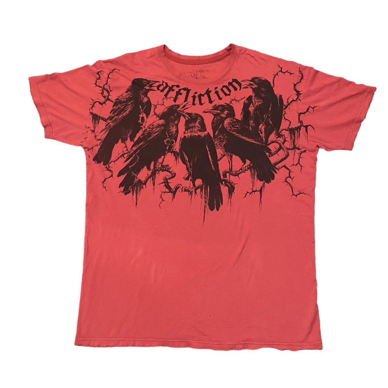 Affliction Men's Red and Black T-shirt | Depop
