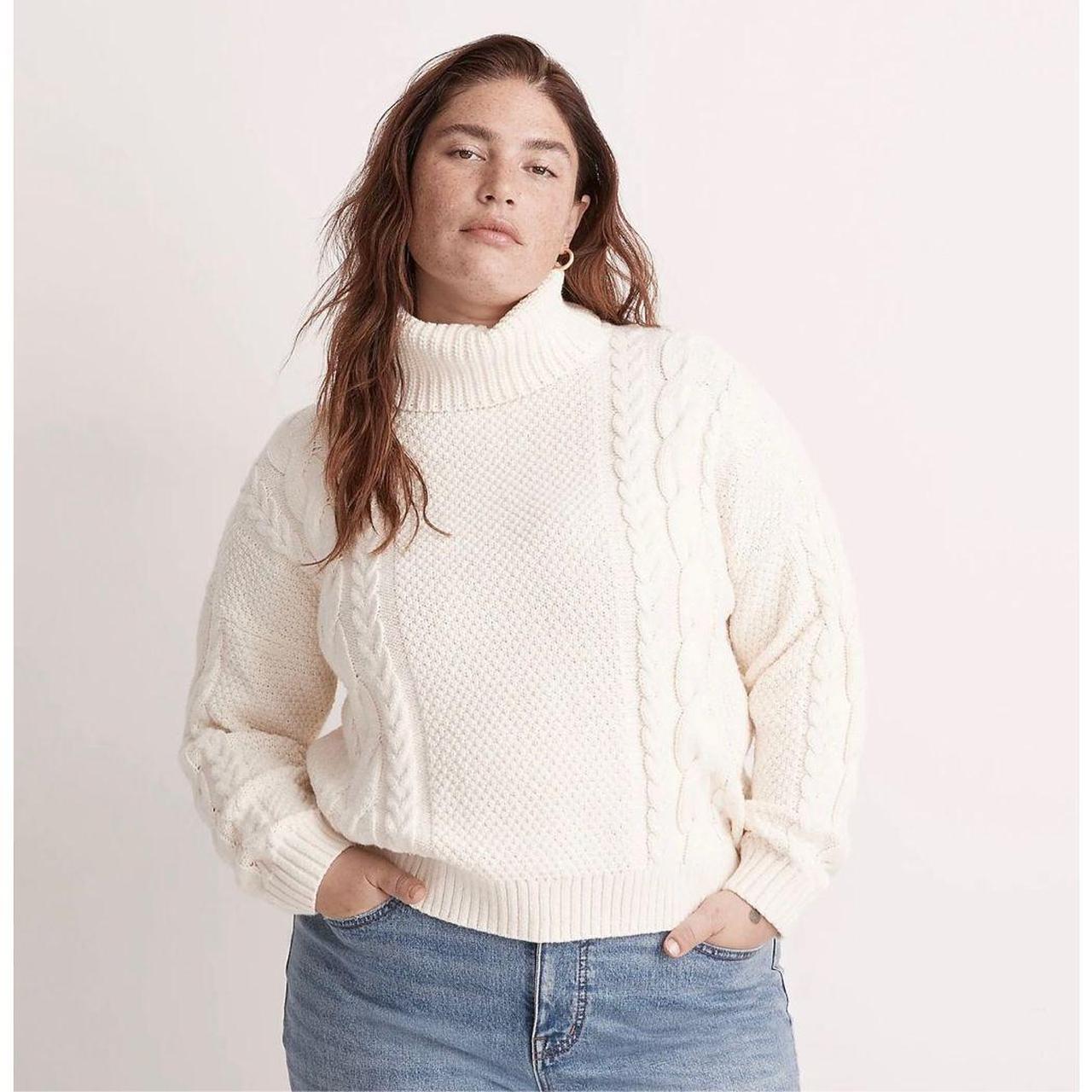 Madewell beige cotton blend Cable Turtleneck Sweater... - Depop