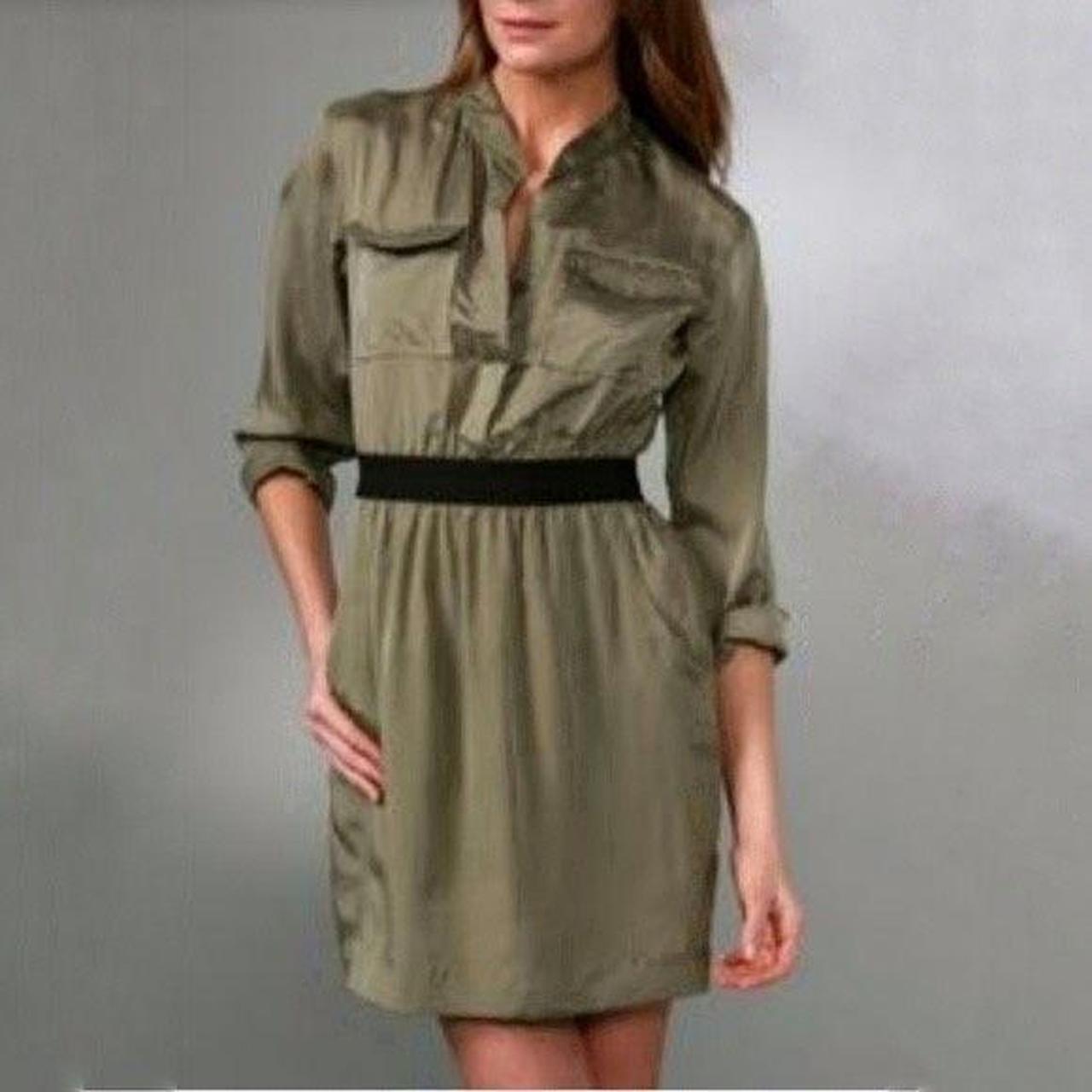 Theory Olive Green 100% Silk Army Dress Size 6.... - Depop