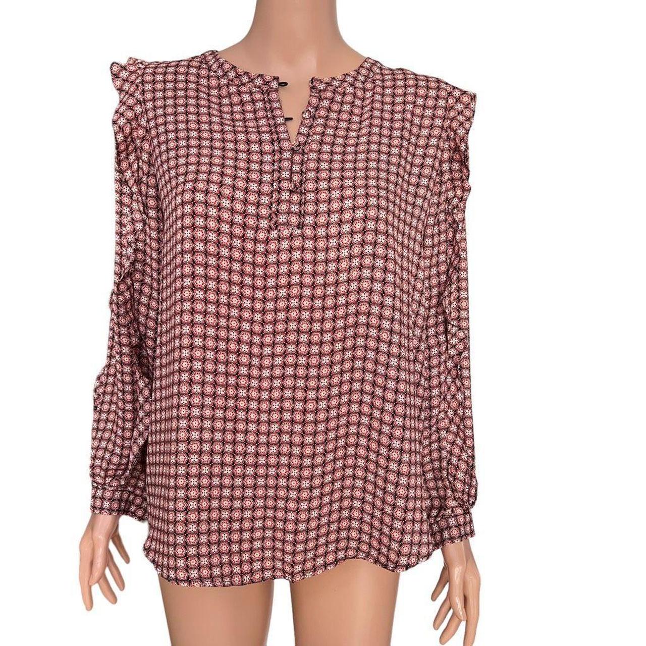 Ann Taylor Loft Red Floral Long Sleeve Blouse Top..., image size:1280x1280