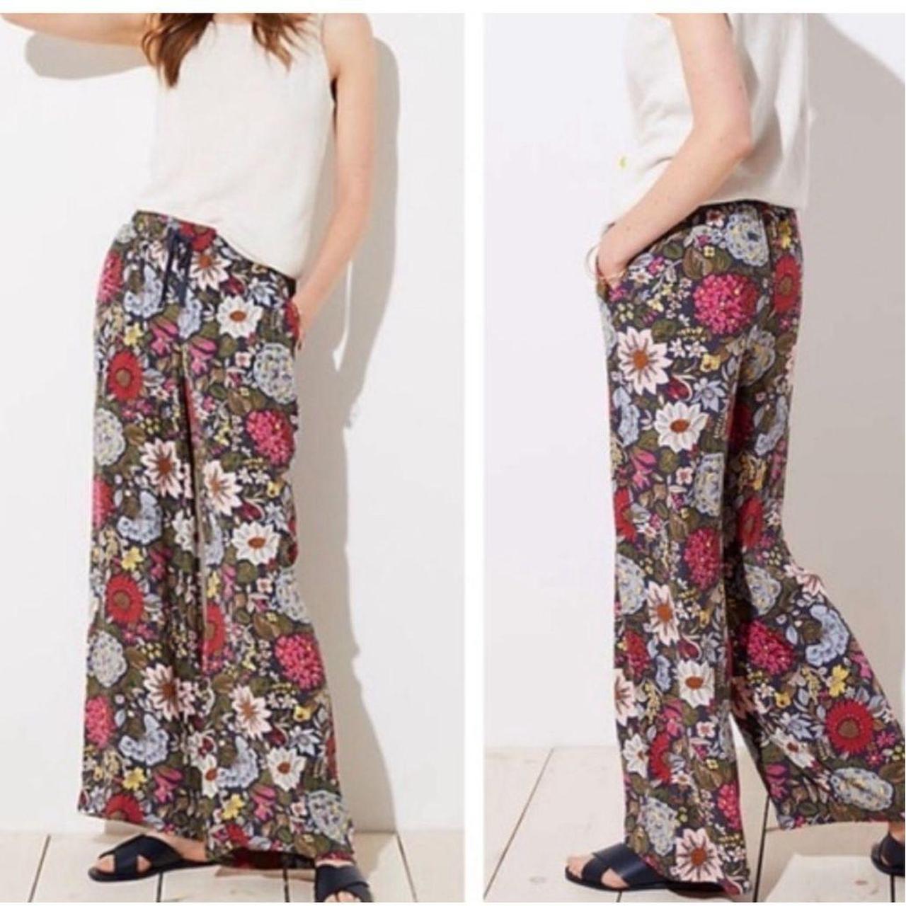 Loft floral wide leg pants elastic waist side and. Depop