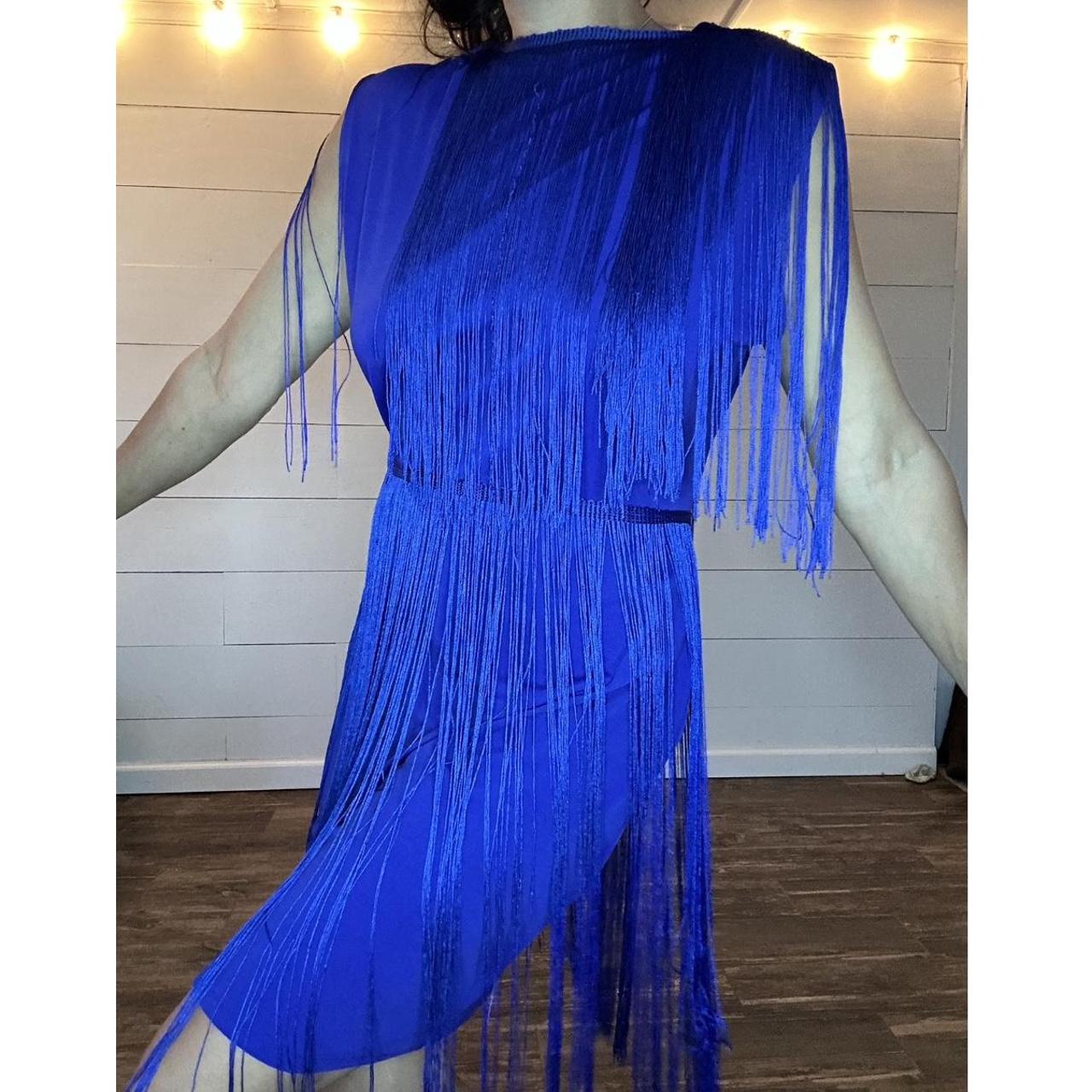 Royal Blue Fringe Dress zip all the down in back !... - Depop