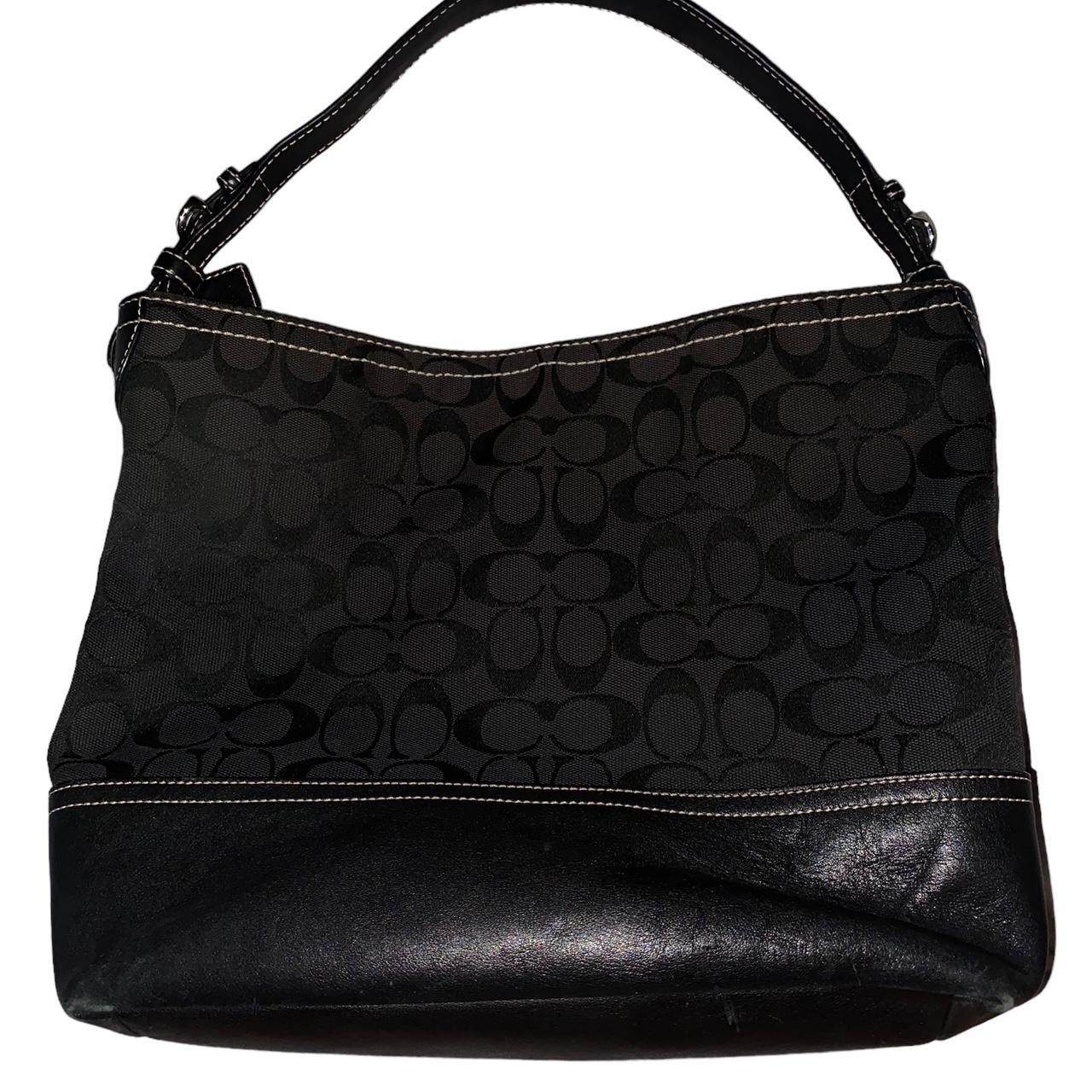 COACH Black Hand Bag Leather bottom White stitching | Depop