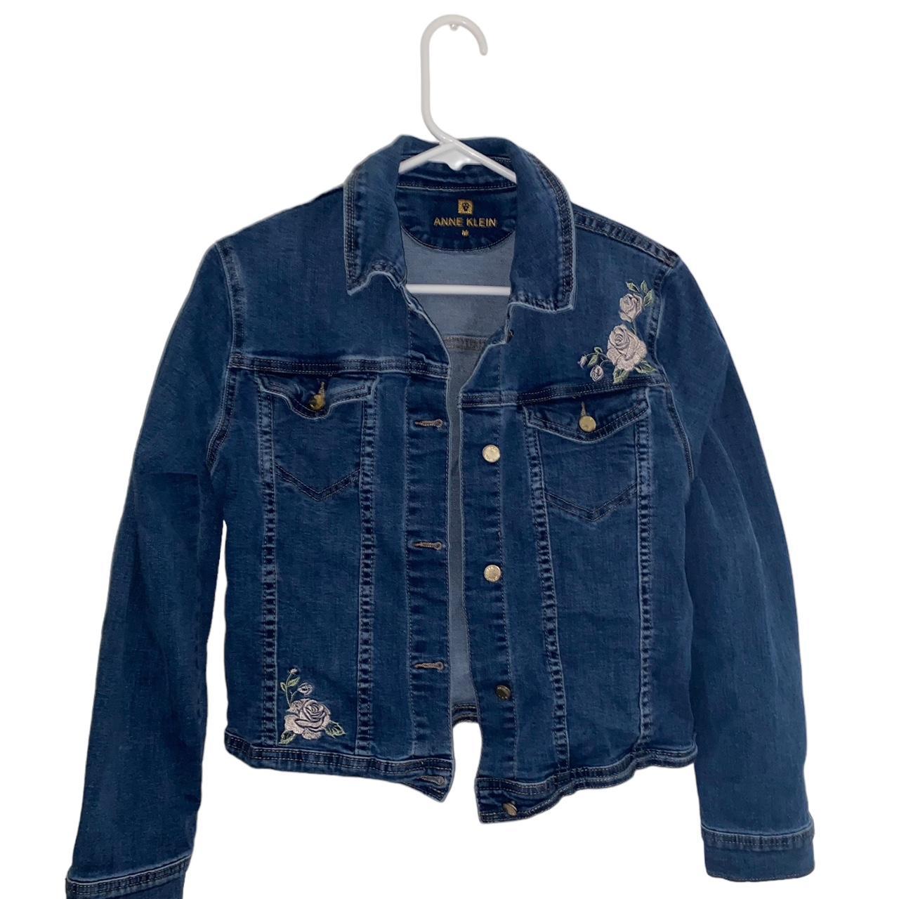 Anne Klein blue Denim jacket with rose detailing in...