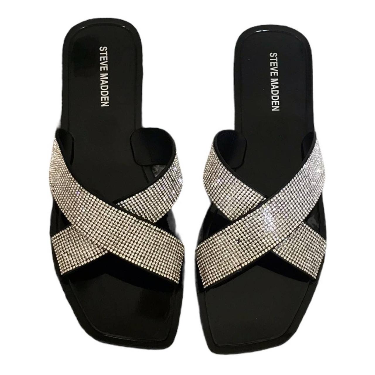 Amazon.com | Steve Madden Women's Newbie Flat Sandal, Rhinestone, 6 | Flats