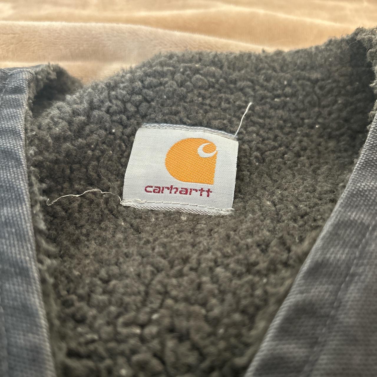 Faded Navy Blue Carhartt denim sherpa-lined... - Depop