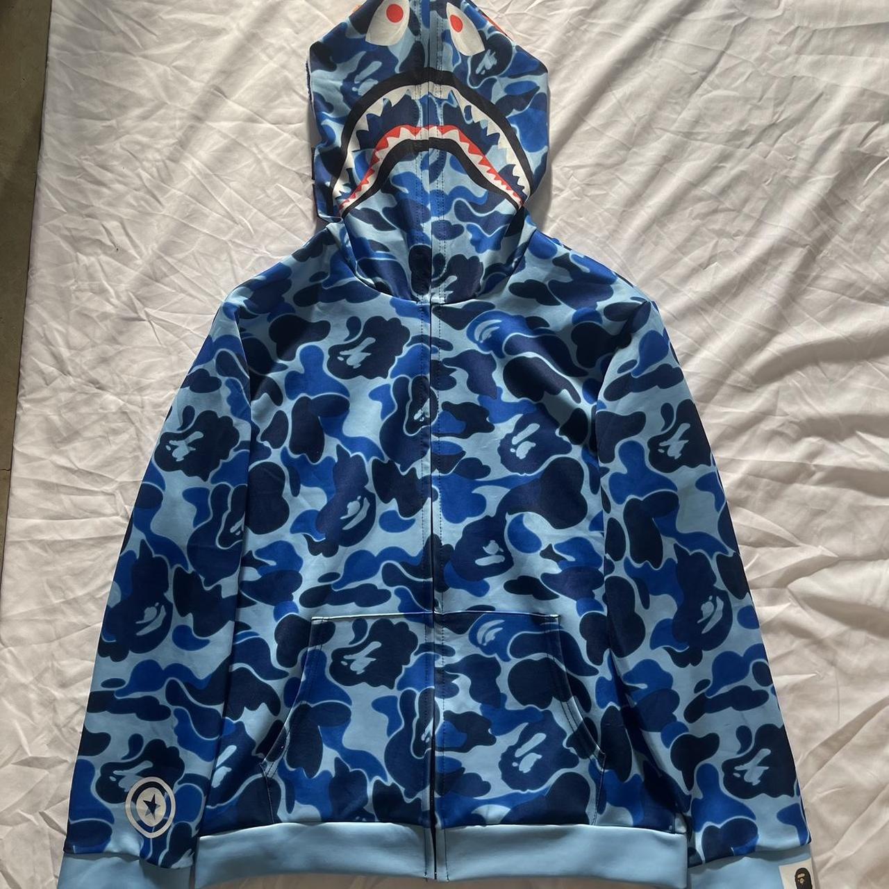 Blue Camo Bape Hoodie Size:Large Condition: Used... - Depop