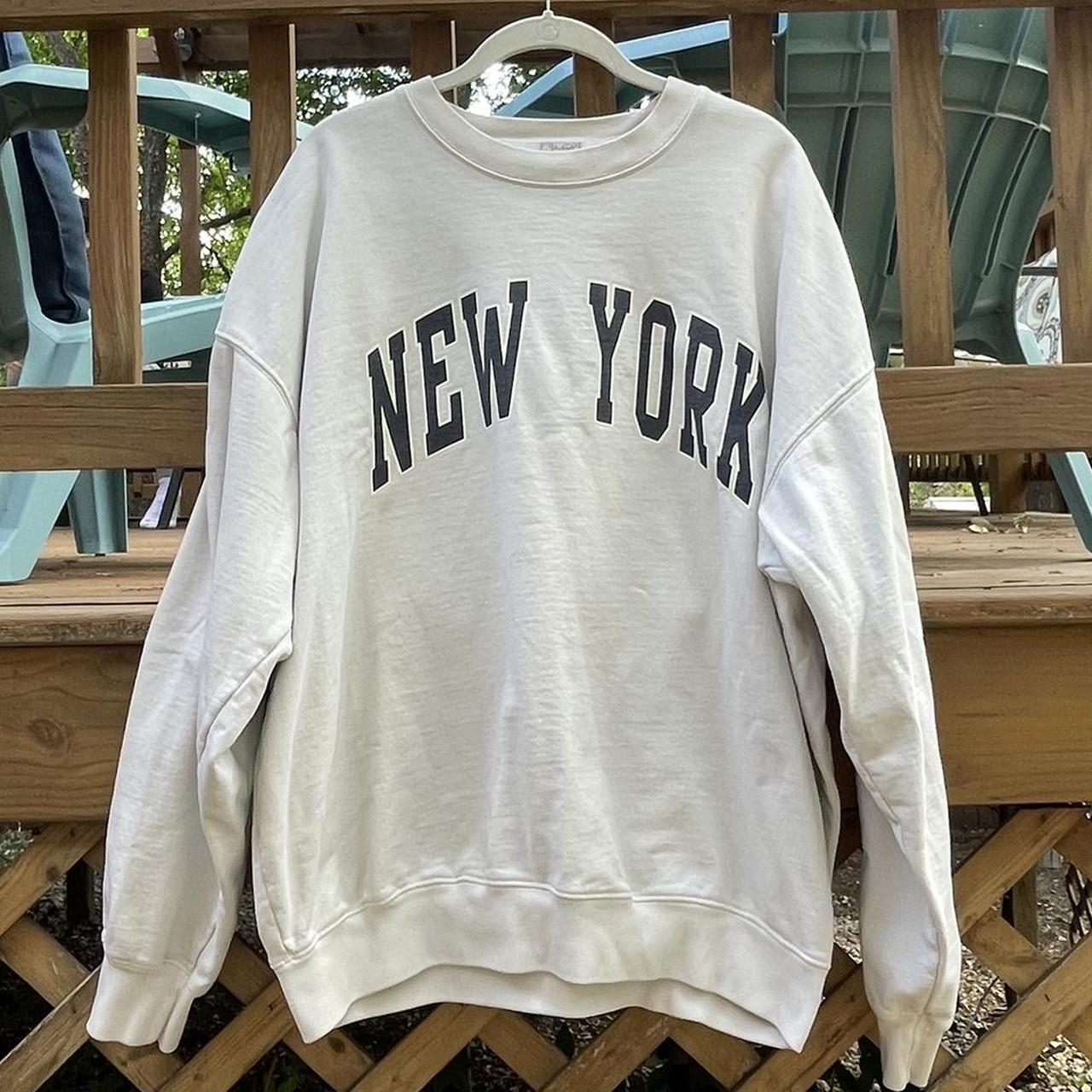 Brandy Melville Women's Cream and Navy Sweatshirt Depop