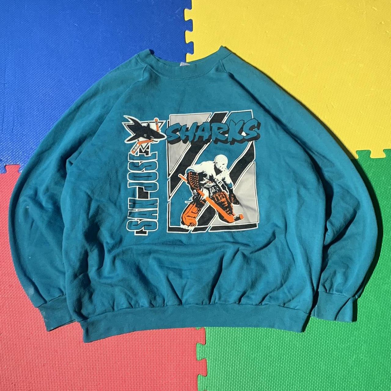 Vintage 1991 San Jose Sharks NHL Crewneck Size L/XL... - Depop