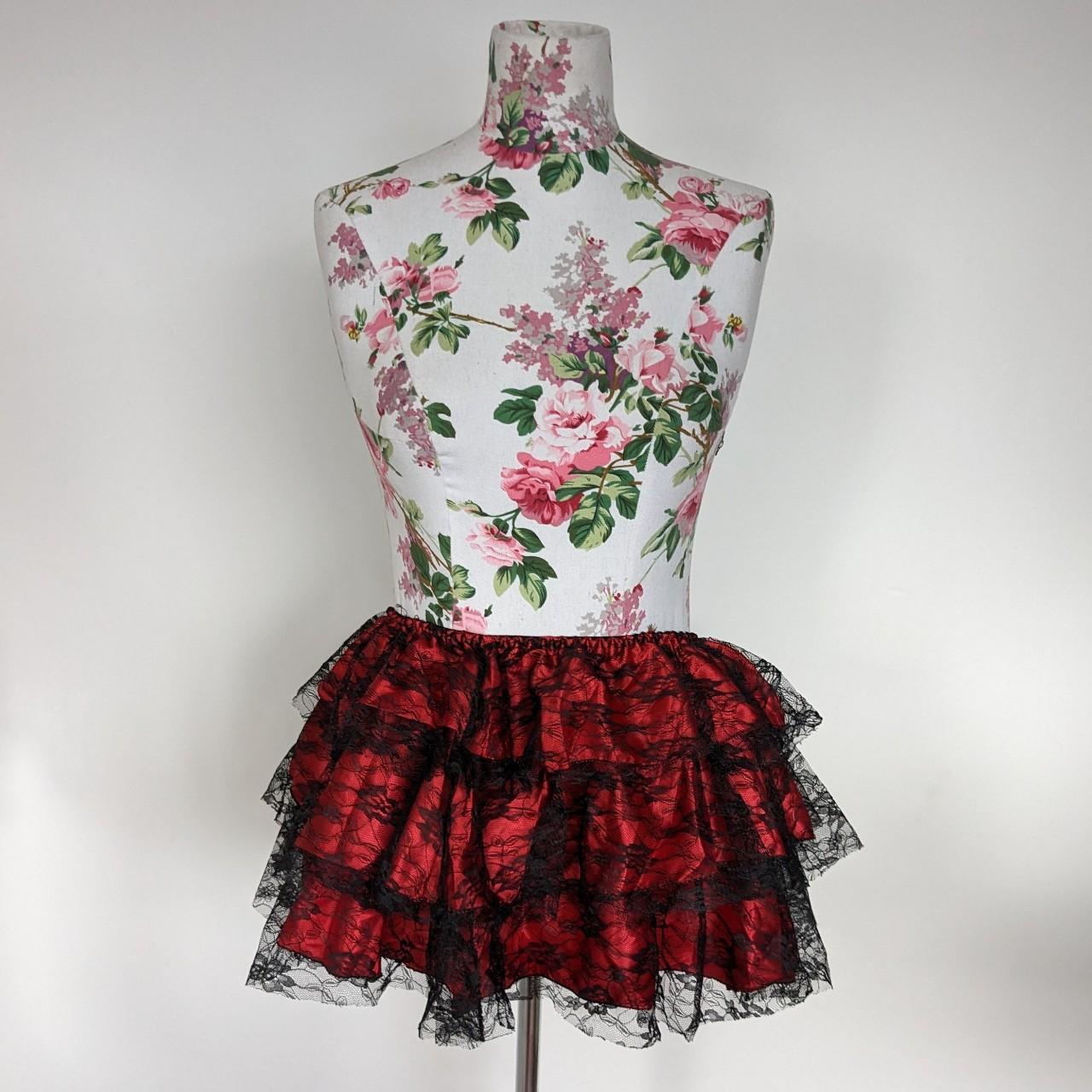 Red and Black Lace Mini Rara Skirt Elasticated... - Depop