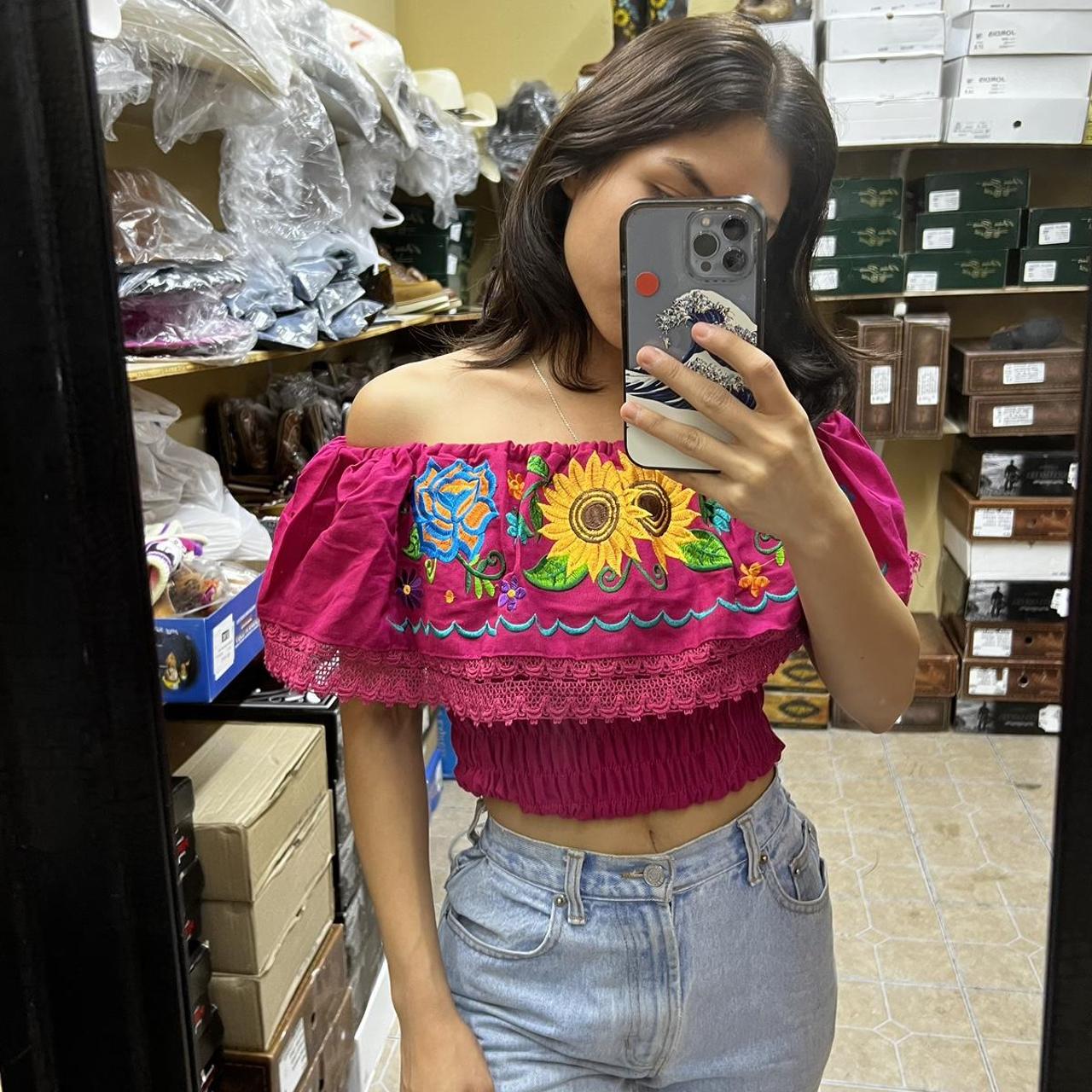 Super cute off-shoulder Mexican campesina top with... - Depop