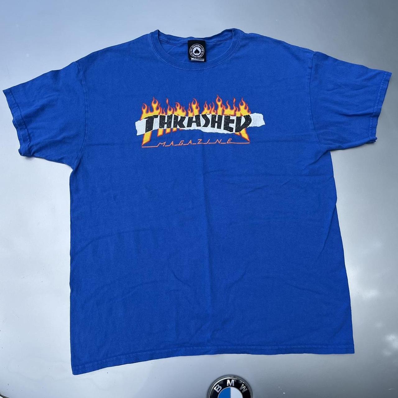 Thrasher Magazine Y2K blue and yellow tee Scroll for. Depop