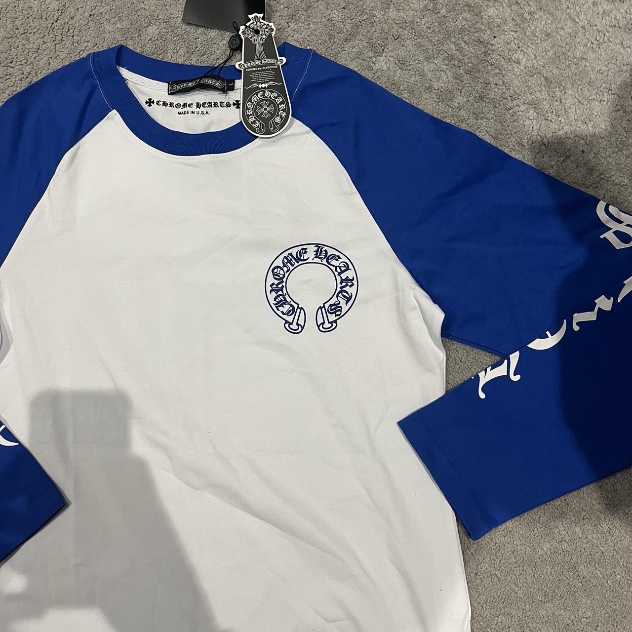 chrome hearts long sleeve blue and white Size... - Depop