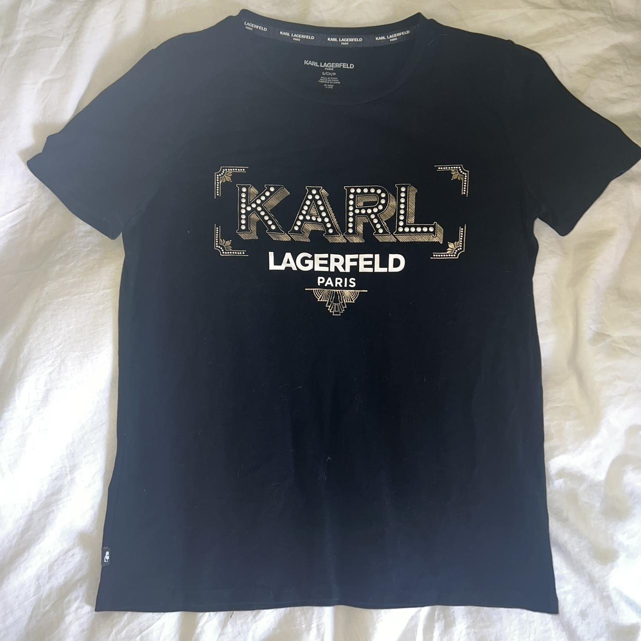 Karl Lagerfeld Black T-Shirt no flaws, size... - Depop