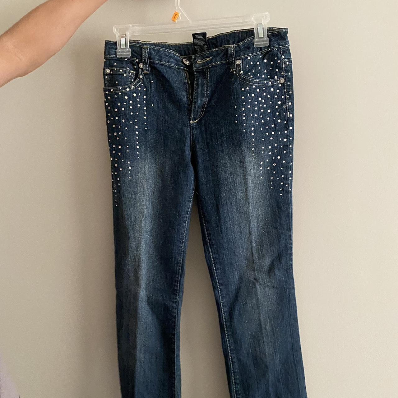 straight legged bedazzle jeans / measurements below... - Depop