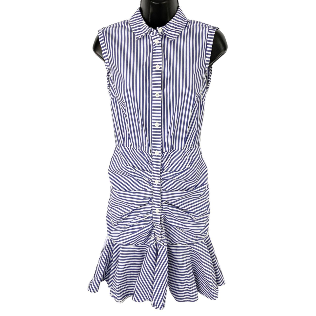 Veronica Beard Women's Blue and White Dress | Depop