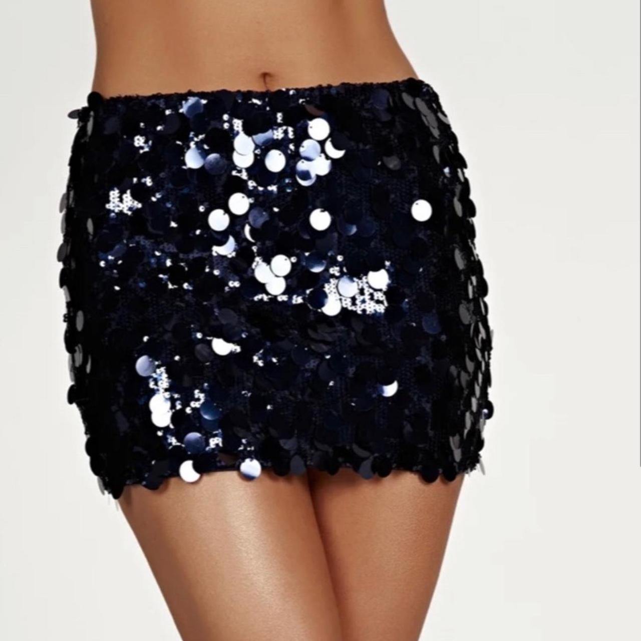 Meshki Navy Blue Pleated Skirt Short Dinah Sequin Low Rise Mini