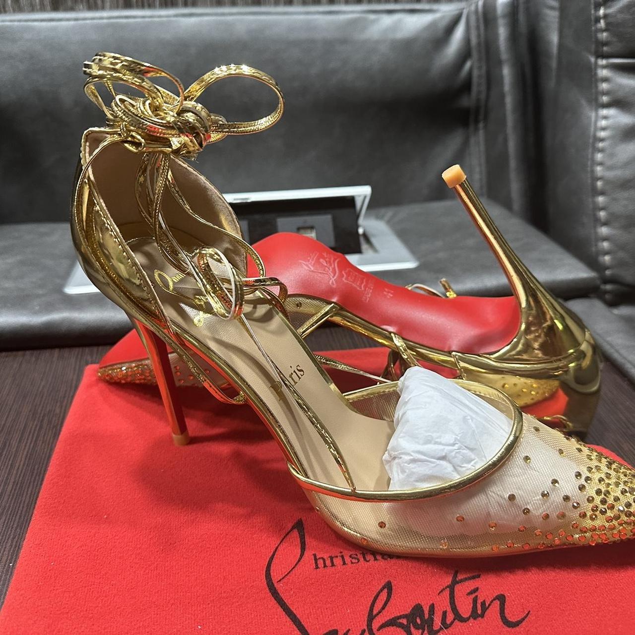 Gold red store bottom heels