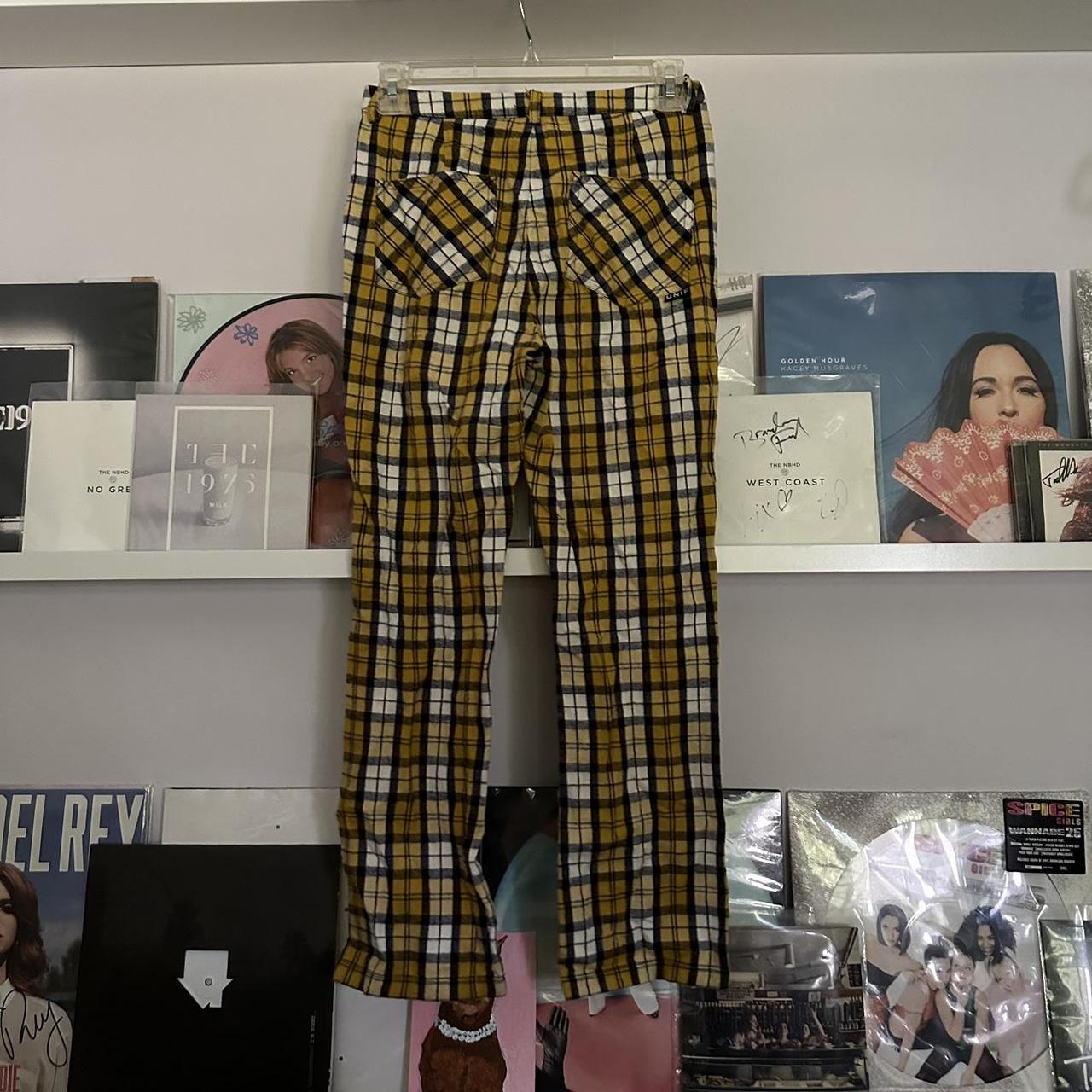 Yellow Black And White Plaid Unif Pants In Great Depop