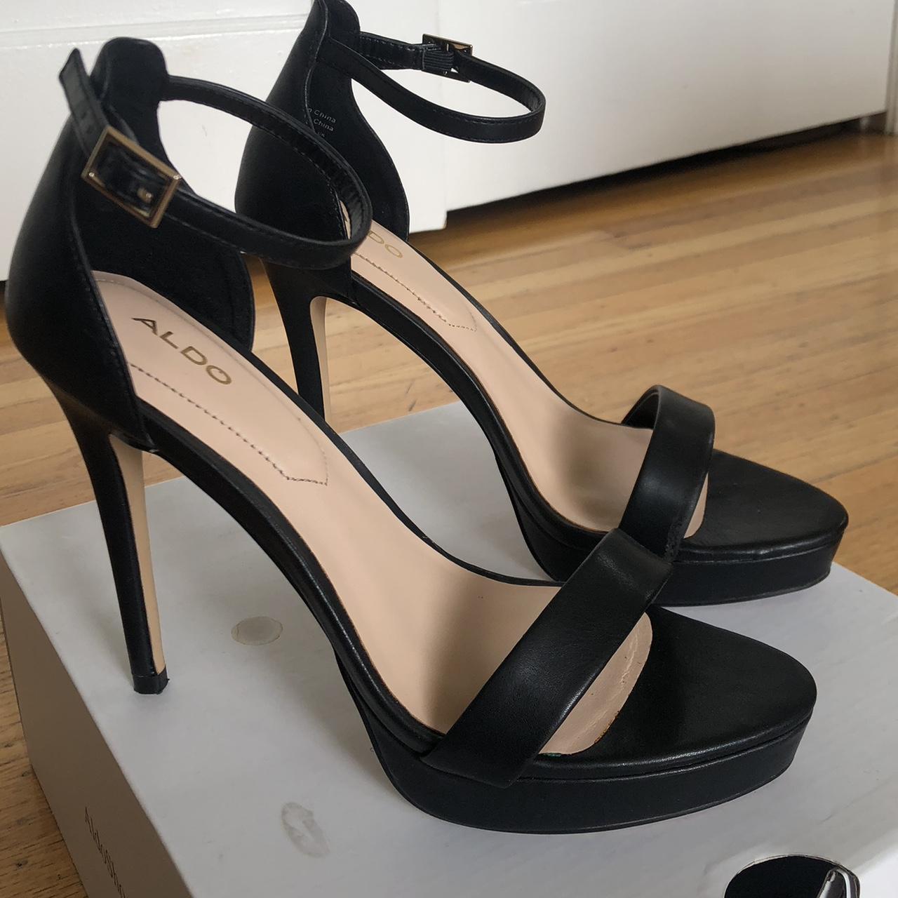 Aldo black 2024 open toe heels