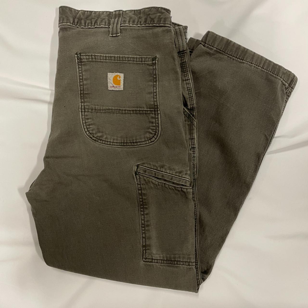 Carhartt Men's Khaki and Grey Trousers | Depop