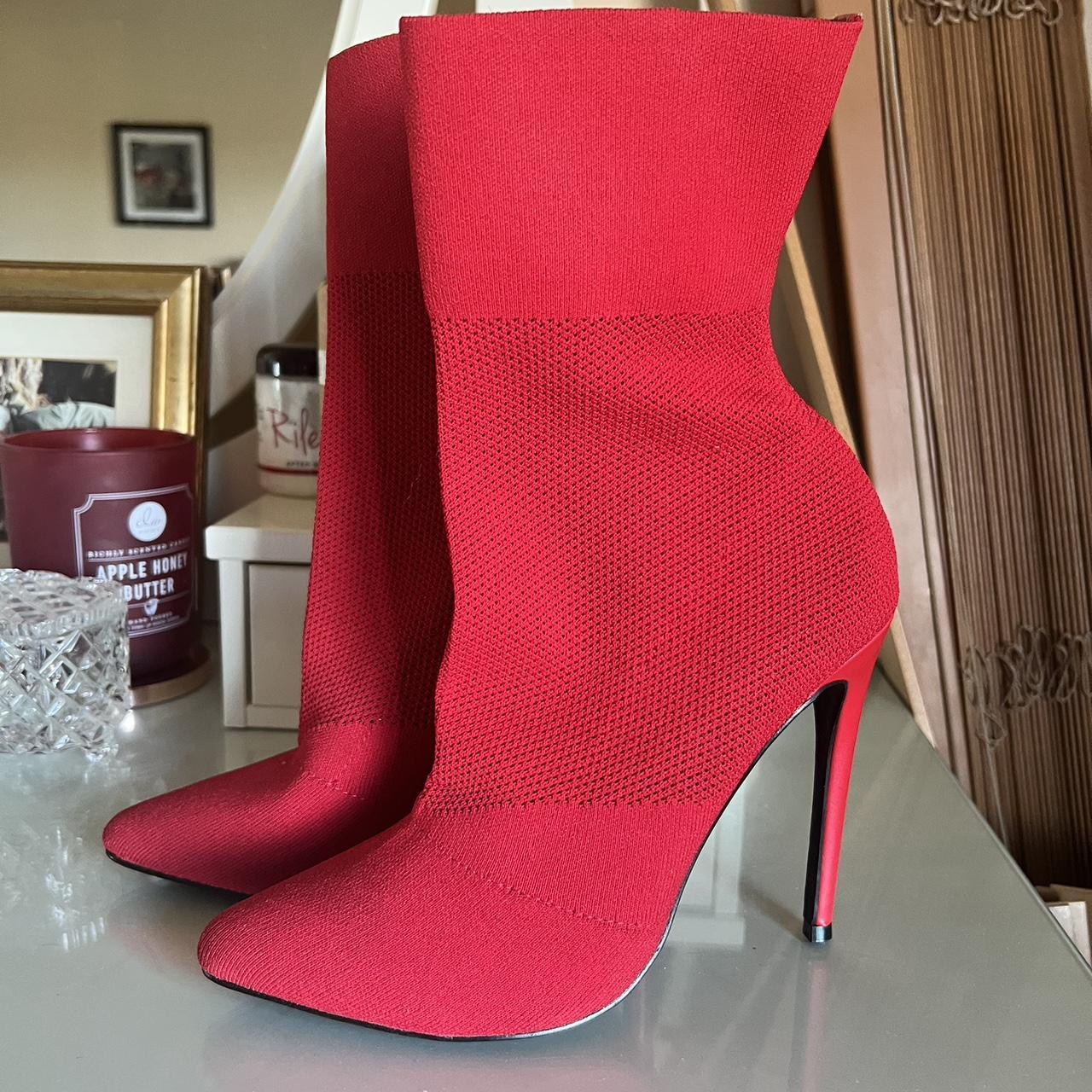 Gorgeous mesh red sock boots by Steve Madden never. Depop