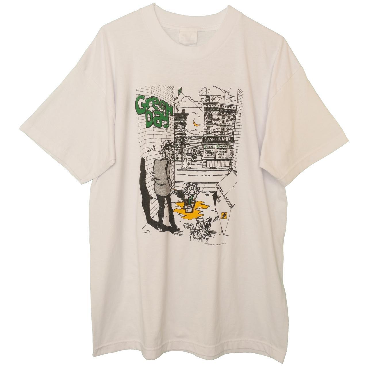 Green Day Dookie Alley Cat Flower Tee Measures:... - Depop