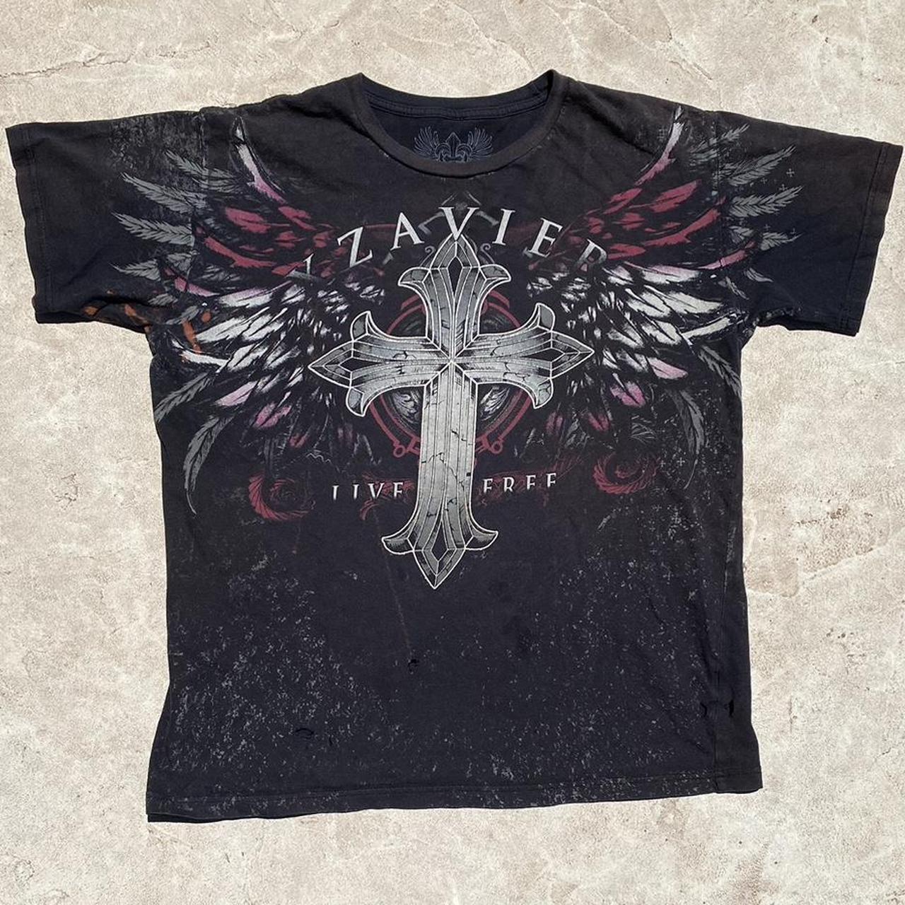 Xzavier Y2K Cross T-shirt Size: XL Flaws: small... - Depop