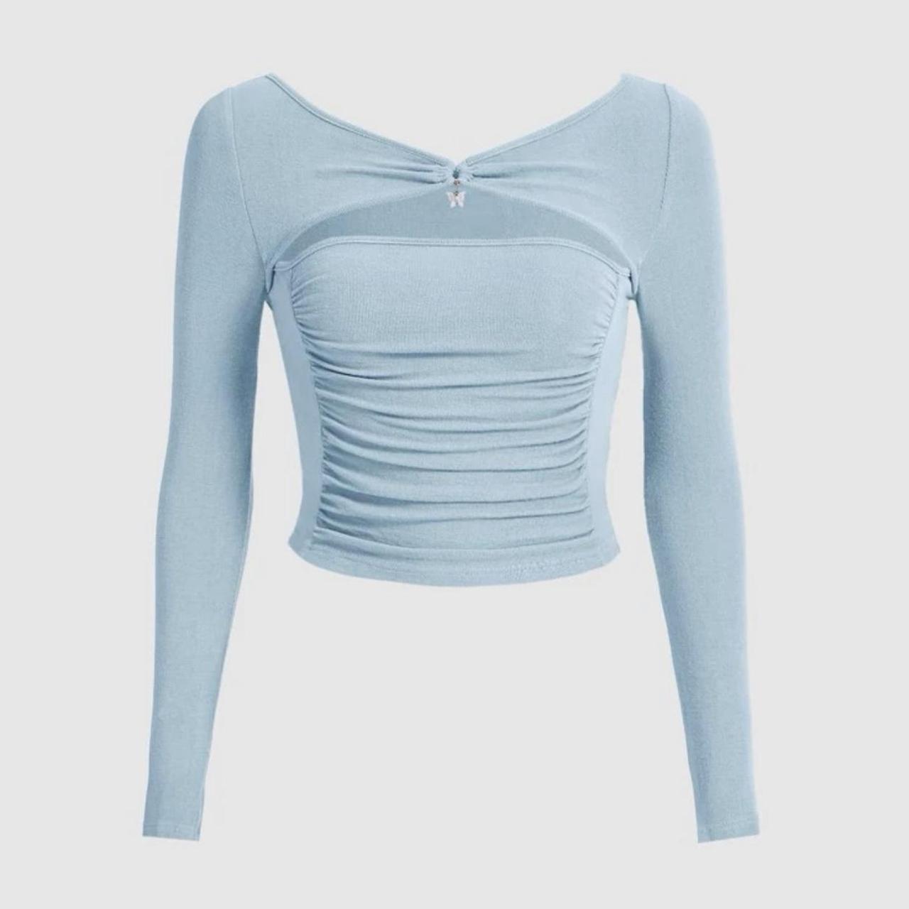 baby blue crop top butterfly charm Y2K Brand new!... Depop