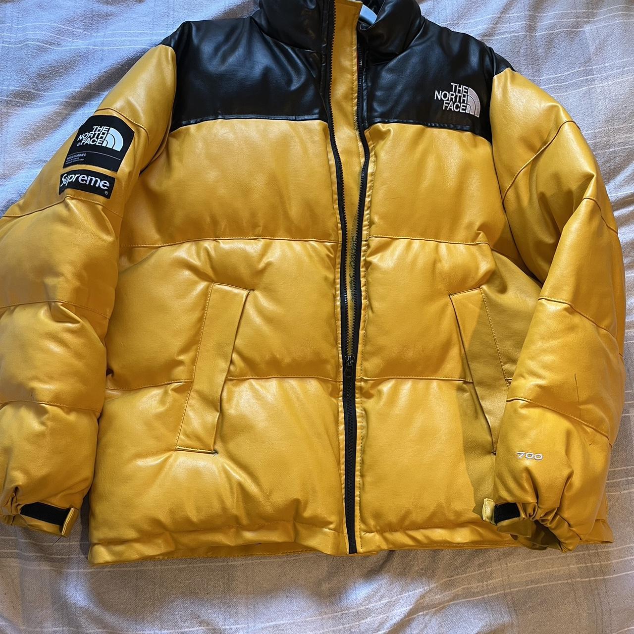 Supreme the north face shop leather nuptse jacket yellow