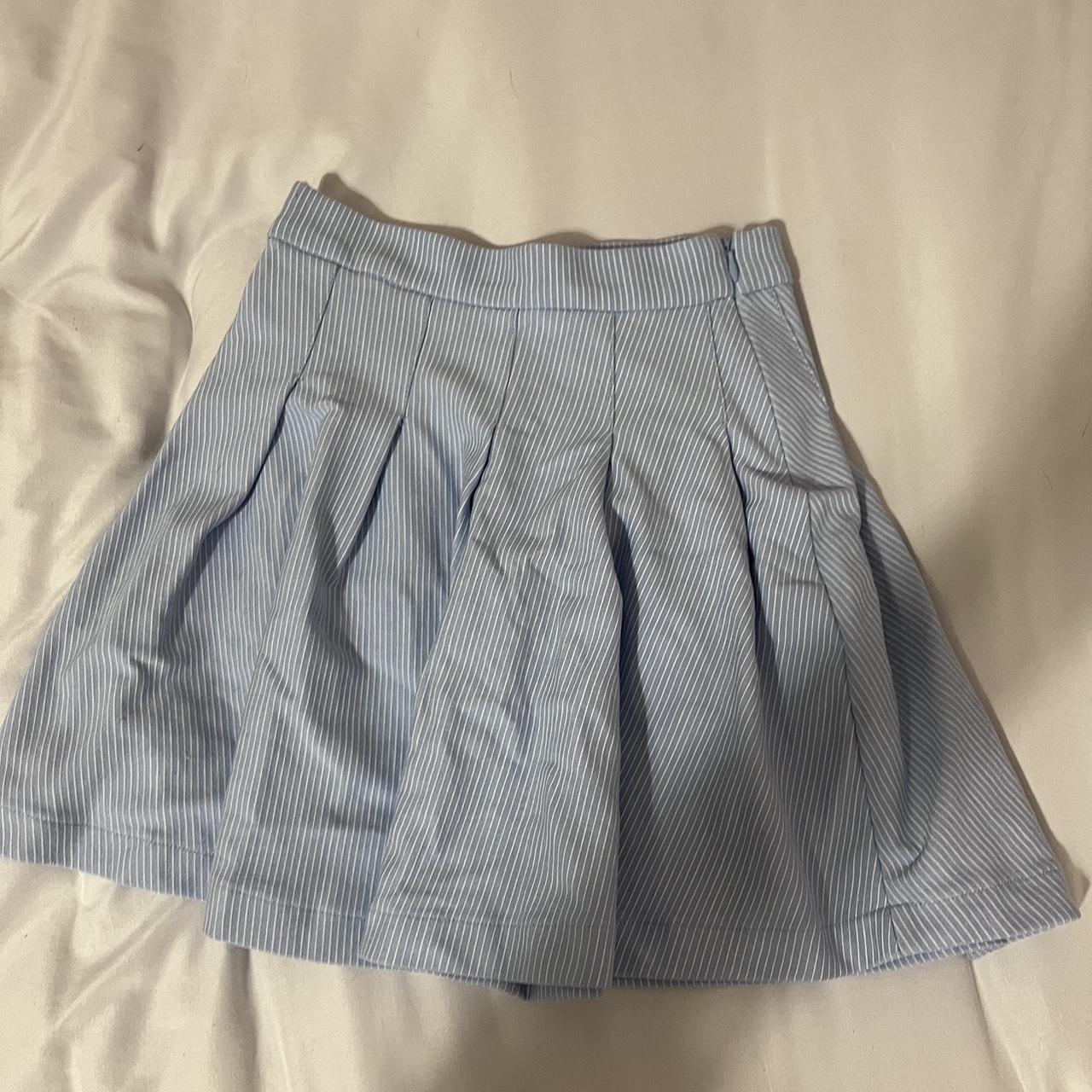 ZARA light blue thin white stripe pleated mini