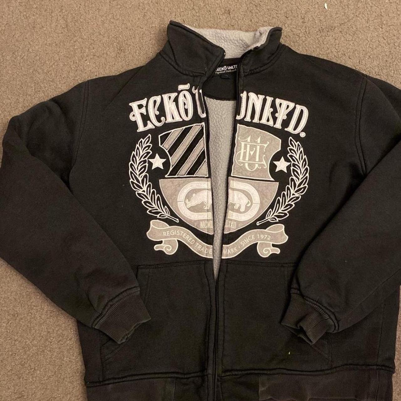 Zip up ecko Unltd Sweater Small black stain on arm - Depop