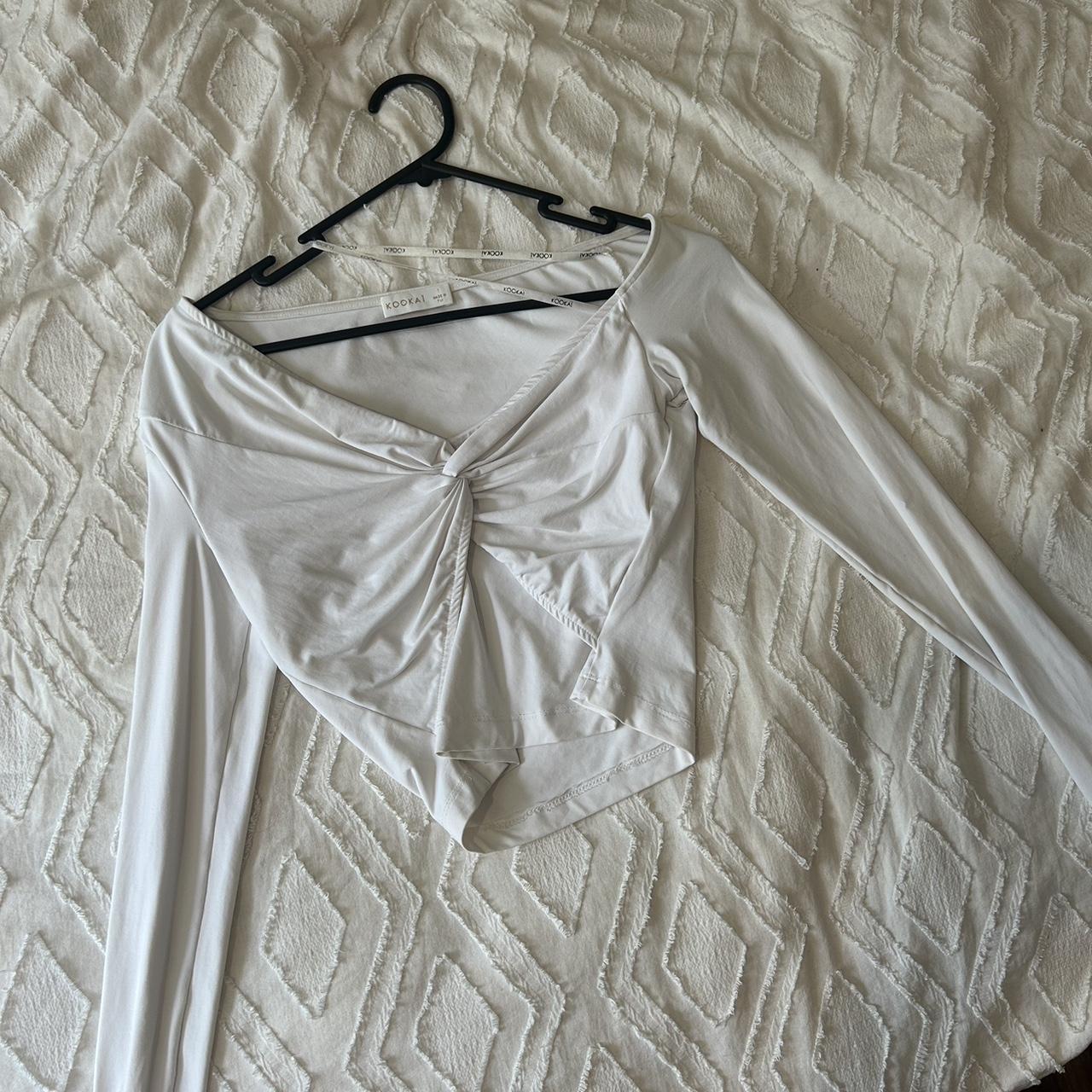 Kookai Asymmetrical Shoulder White Tee - Depop