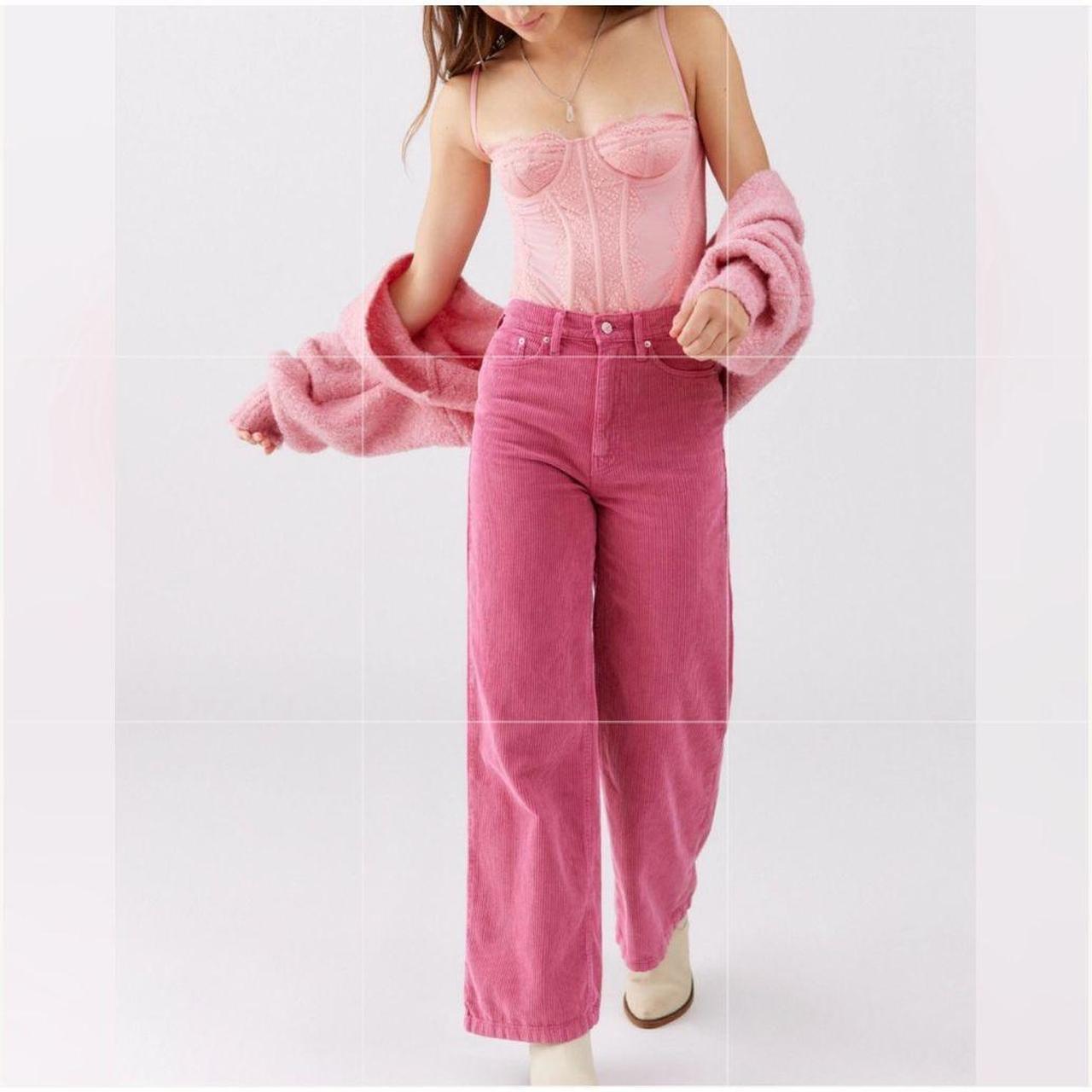 Pink wide leg corduroy trousers best sale