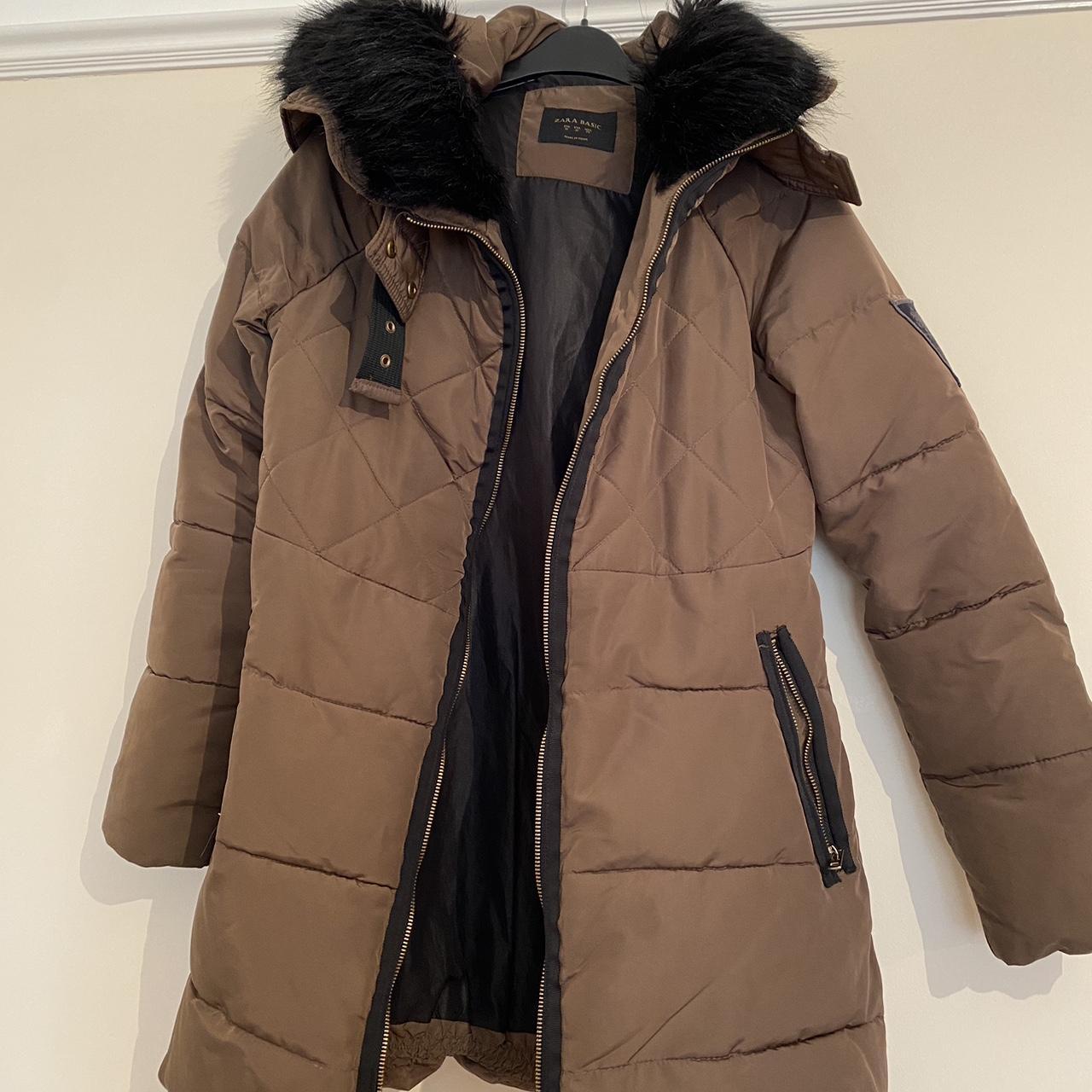 Zara Puffa Coat Brown Zara coat size M. Thick coat... Depop