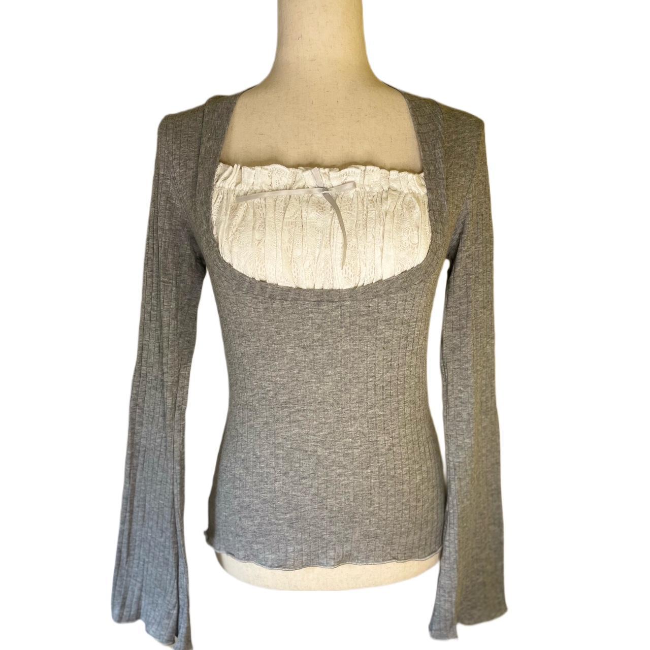 Coquette lace detailed grey long bell sleeve My... - Depop