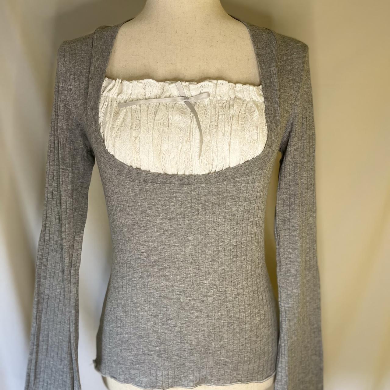Coquette lace detailed grey long bell sleeve My... - Depop