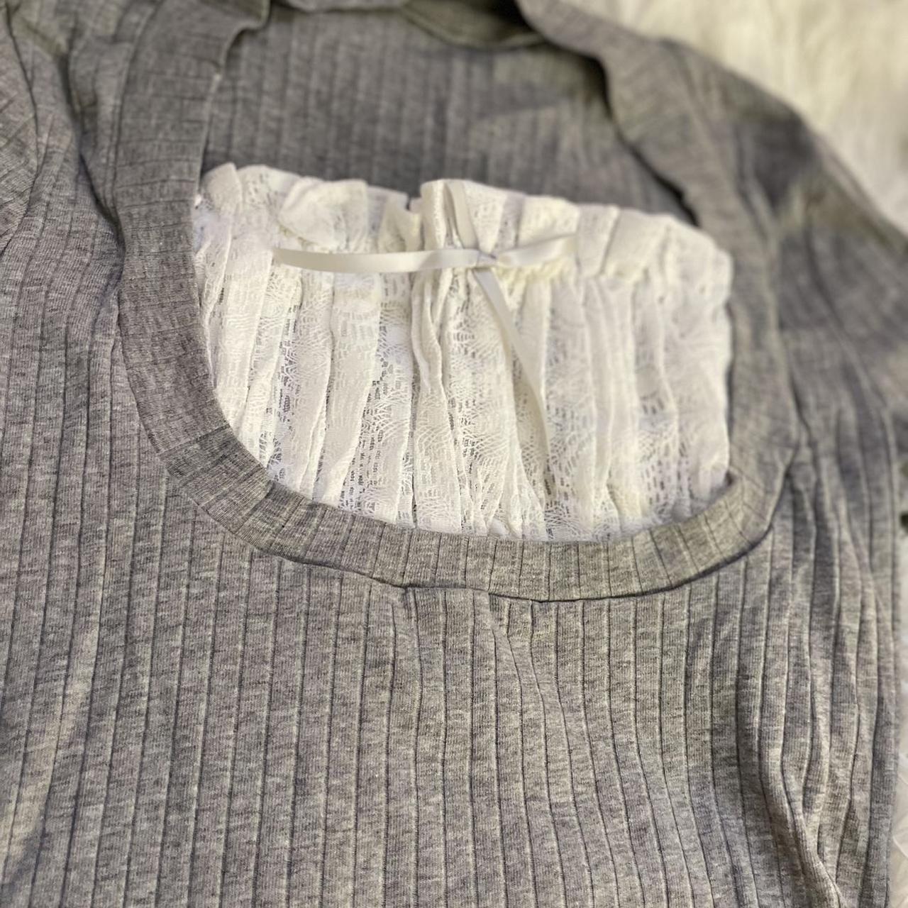 Coquette lace detailed grey long bell sleeve My... - Depop