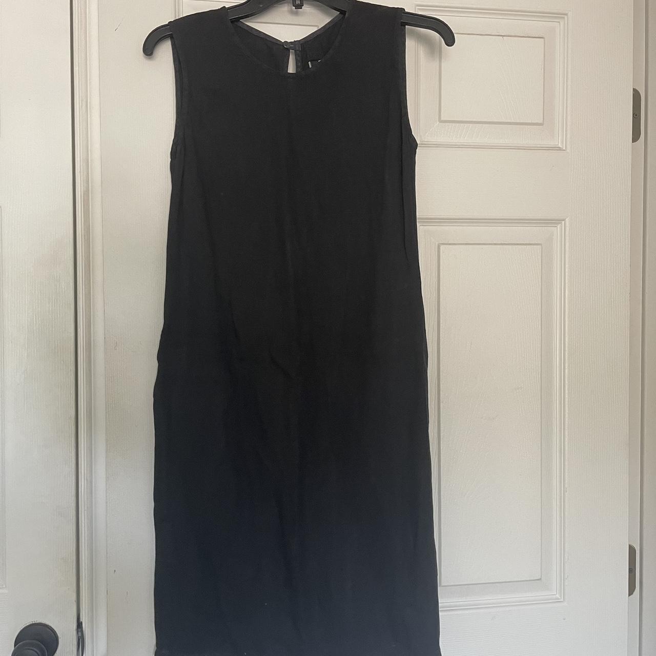 120% Lino linen, black midi dress with a button and... - Depop