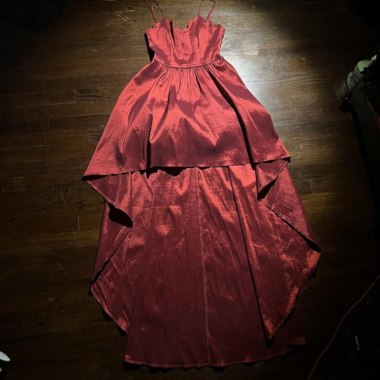 Red High Low Homecoming Dress. Curvy cloud like