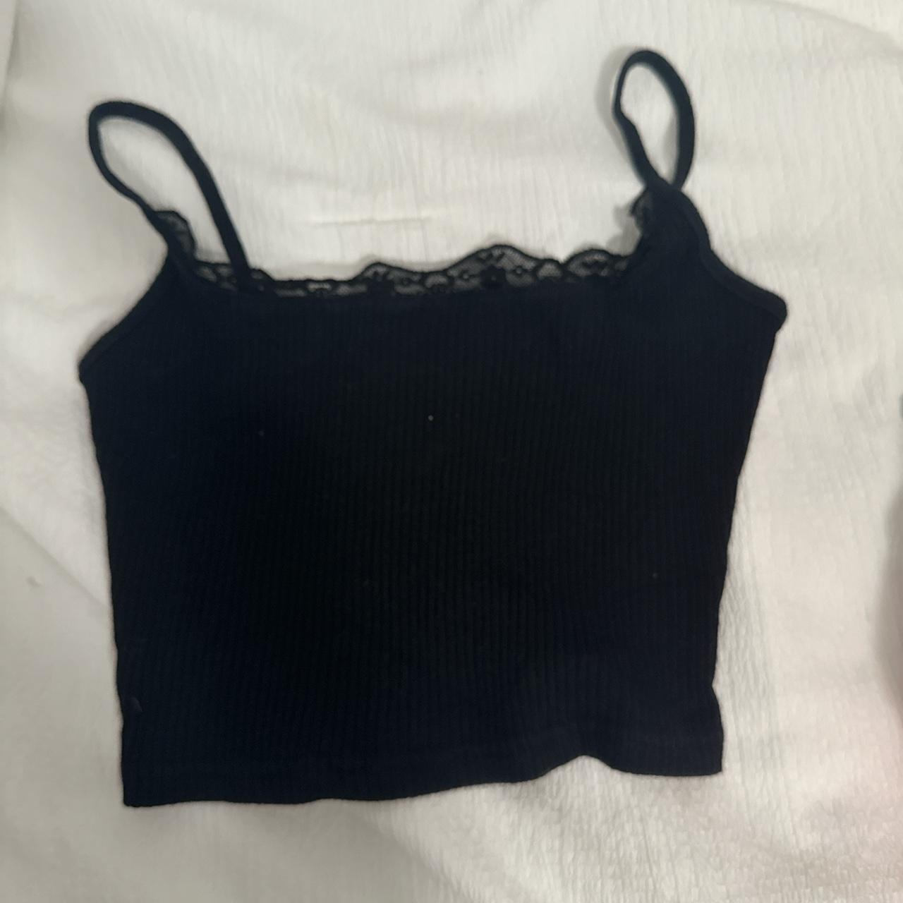 cute black cropped tank top with lace!! barely... - Depop