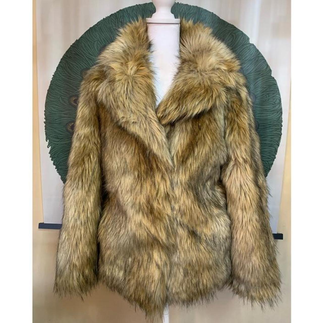 Top Shop Faux Fur Tan & Black Coat Size 2 # **... - Depop