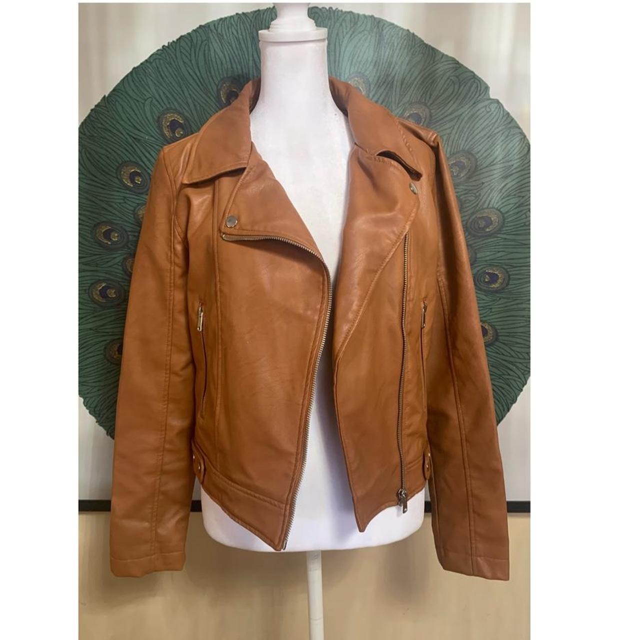 Love Tree PU Caramel Motorcycle Jacket Lightweight... Depop