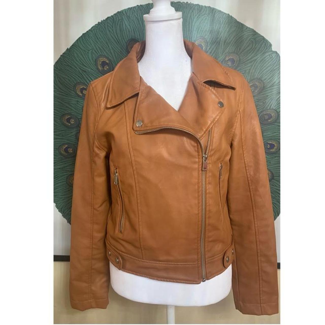 Love Tree PU Caramel Motorcycle Jacket Lightweight... Depop