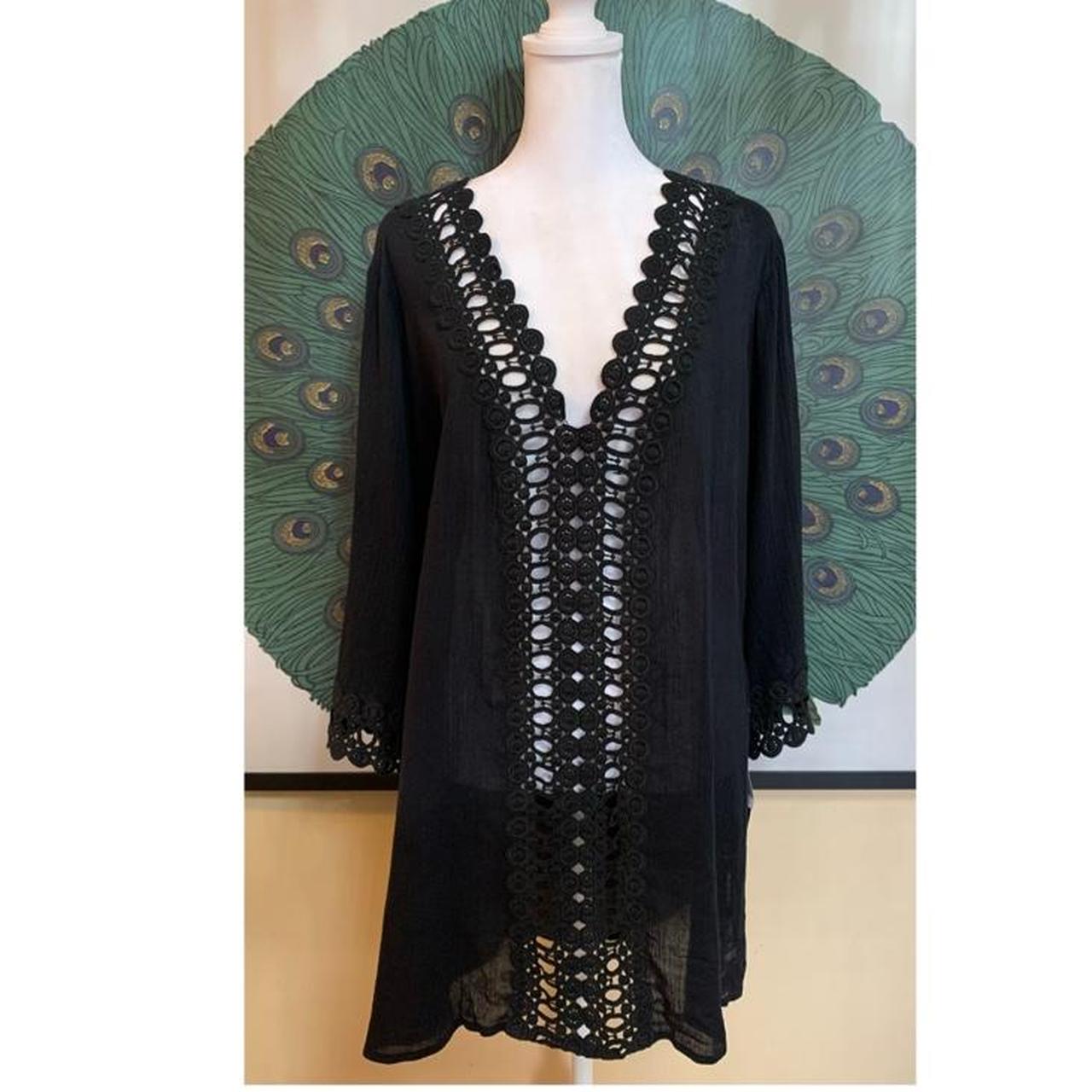 NWT- La Blanca Sheer Black Linen Tunic Top/ Cover Up... - Depop