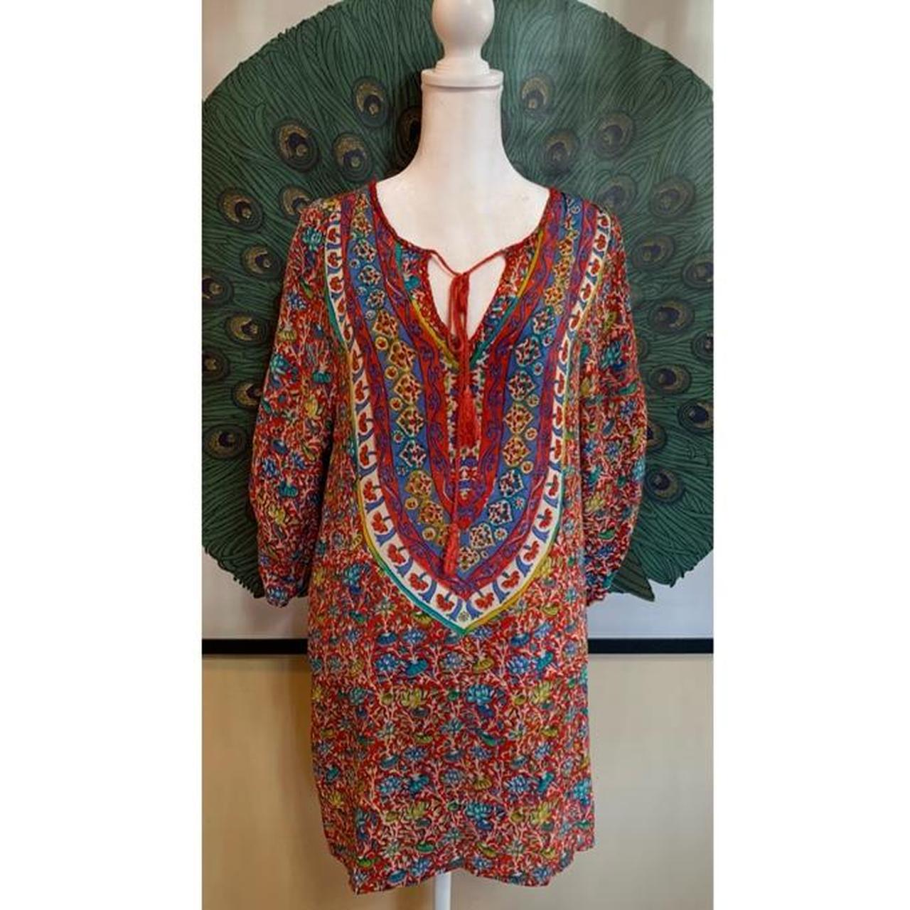 Tolani Sasha Red Silk Floral Tunic Top/ Cover Up... - Depop