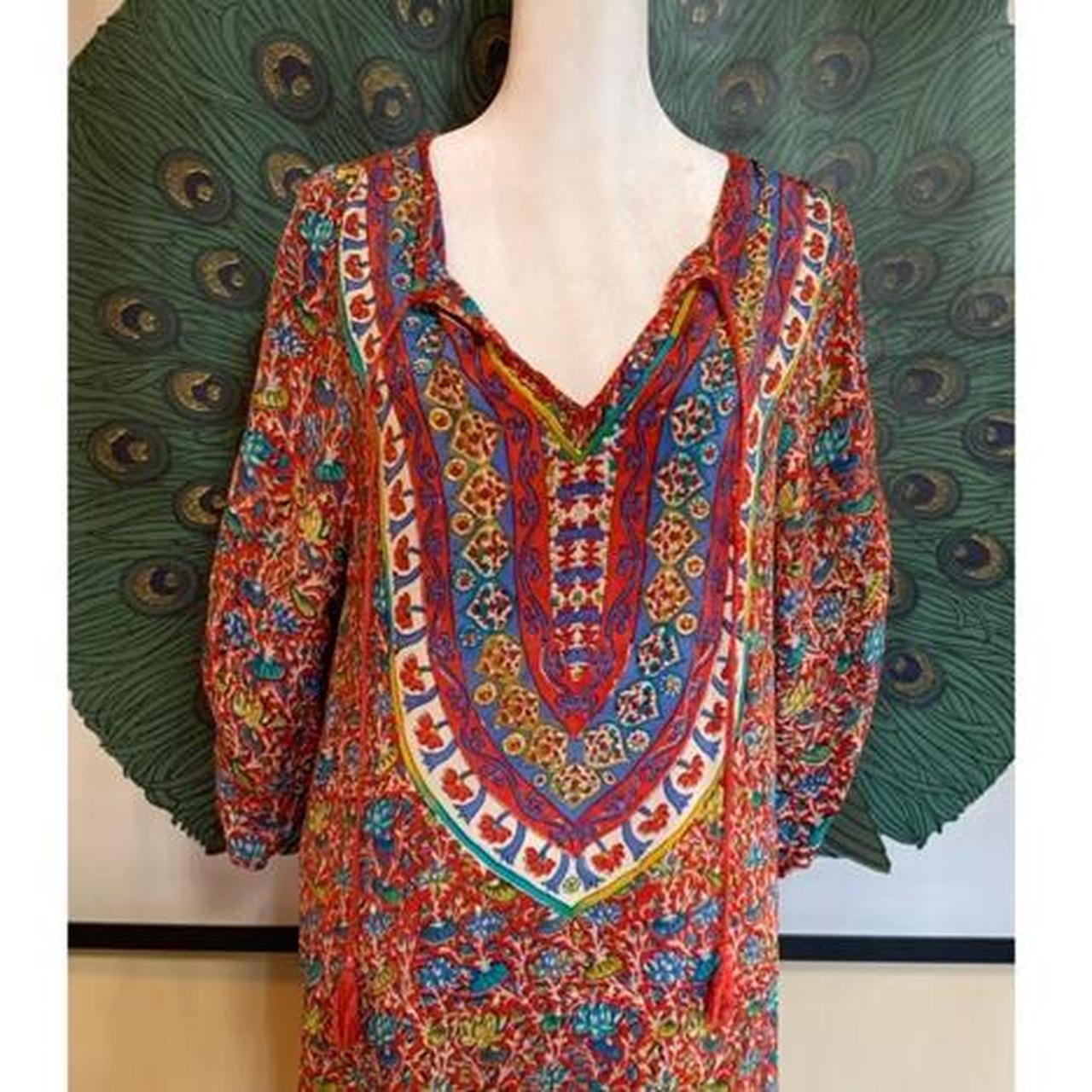 Tolani Sasha Red Silk Floral Tunic Top/ Cover Up... - Depop